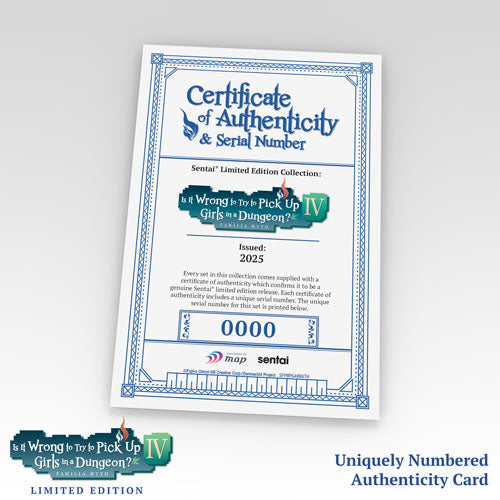 Is It Wrong to Try to Pick Up Girls in a Dungeon? IV Premium Box Set Authenticity Card