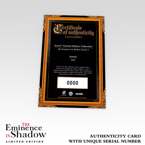 The Eminence in Shadow (Season 1) Premium Box Set Authenticity Card