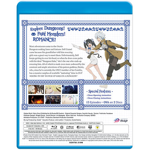 Is It Wrong to Try to Pick Up Girls in a Dungeon? (Season 1 + OVA) Collection Blu-ray Back Cover