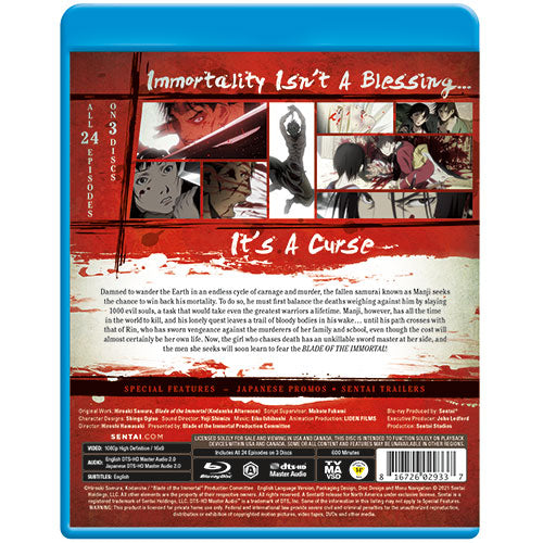 Blade of the Immortal Complete Collection Blu-ray Back Cover