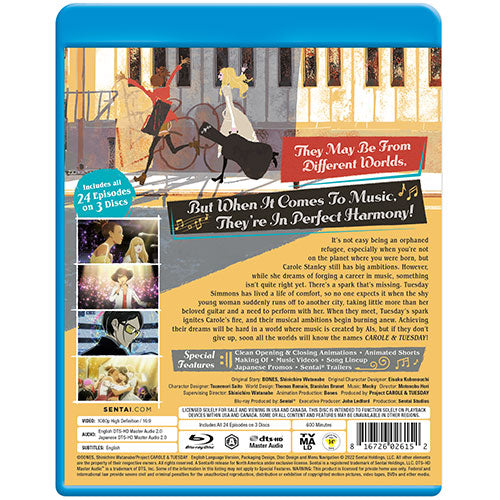 Carole & Tuesday Complete Collection Blu-ray Back Cover