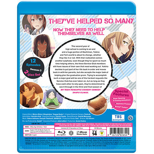 My Teen Romantic Comedy SNAFU Climax (Season 3) Complete Collection Blu-ray Back Cover